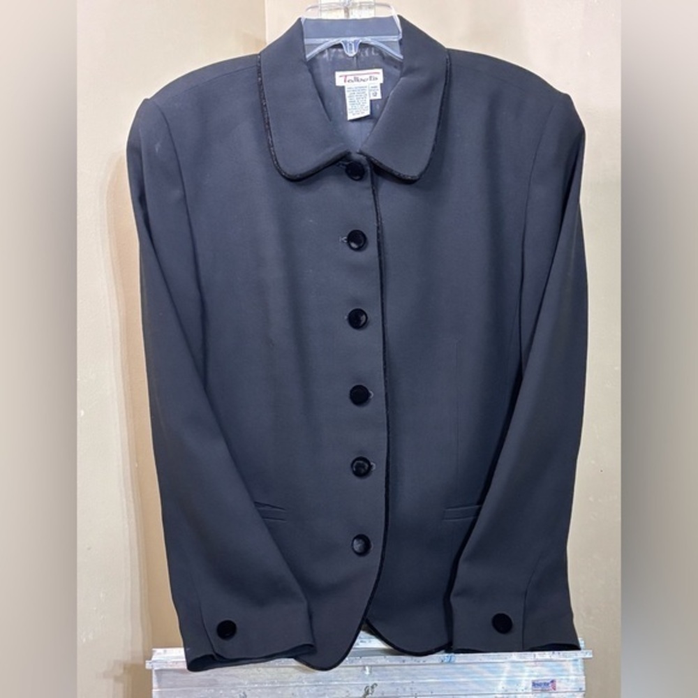 Talbots Black Blazer Velvet trim and Buttons Sz 12